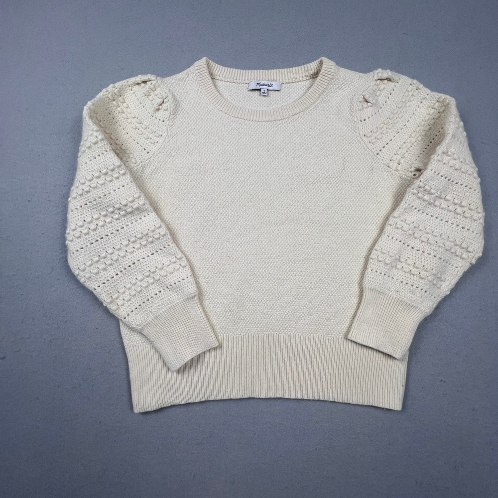 Madewell‎ Sweater Womens Medium Cream Puff Sleeve Bobble Knit Merino Blend Boho